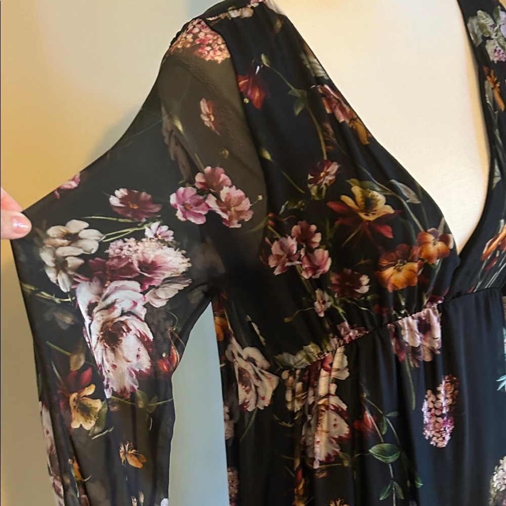 Sheer Black Floral Long Sleeve Dress - Picture 6 of 6